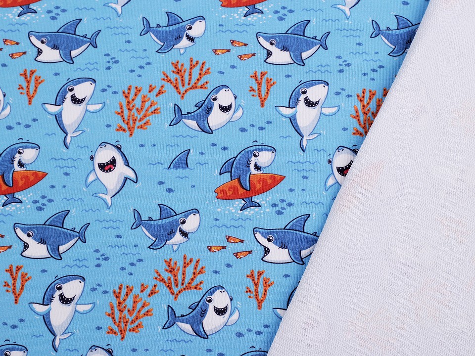 Tricot de bumbac cu motive pentru copii rechin