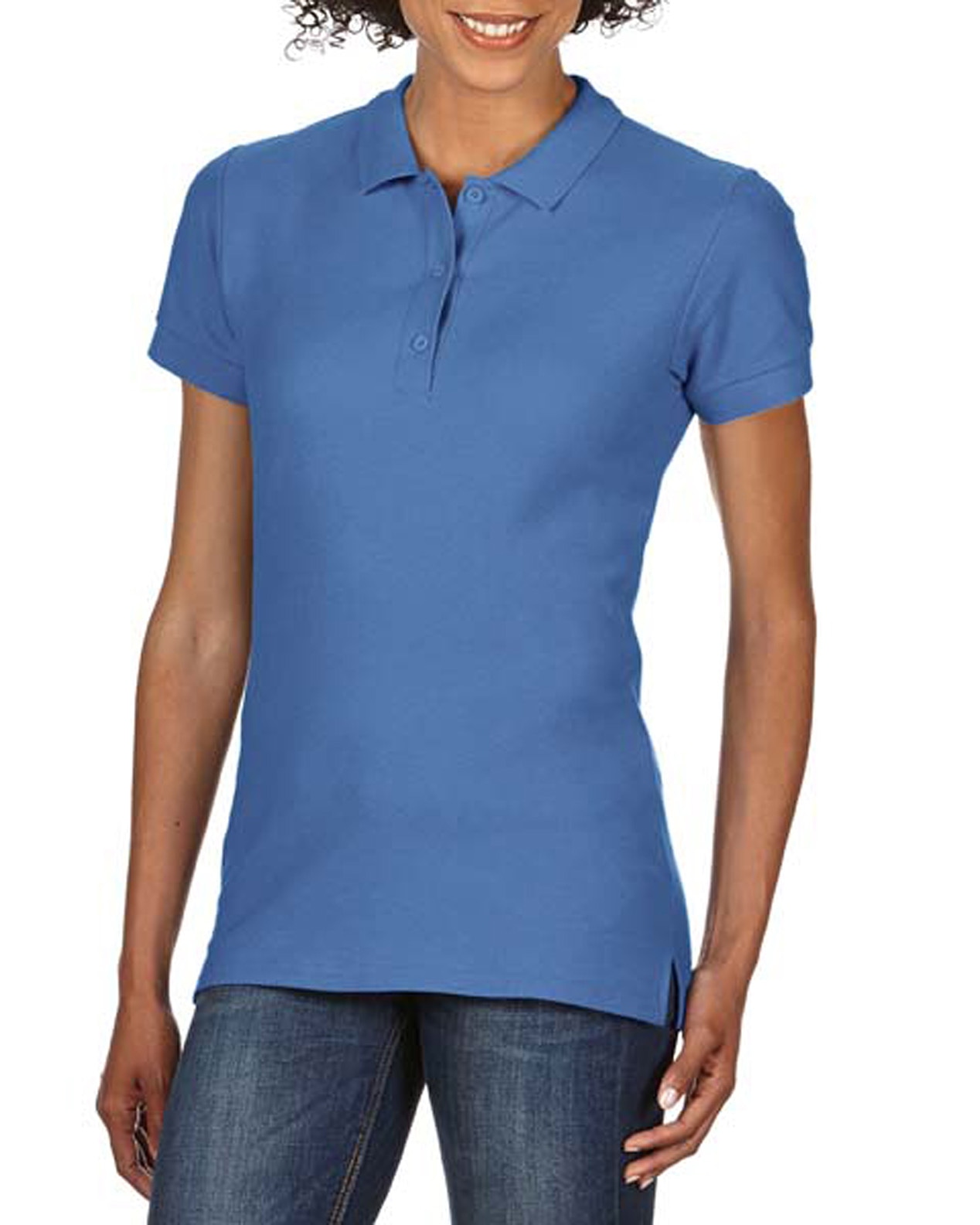 Tricou polo femei 100% bumbac, Albastru Floare, 223g